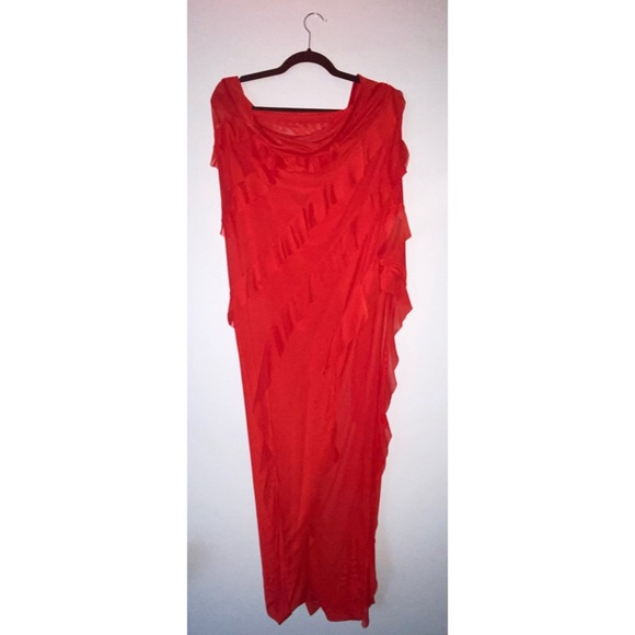 Red Mesh Ruffle Maxi Dress - Picture 8 of 8